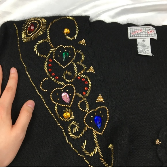 Vintage Spice of Life Silk Blend Embellished Cardigan Sweater - Picture 13 of 13